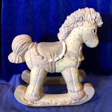Softee Ceramic Rocking Horse Quilted Hand Painted Pink Pony Nursery Baby Shower