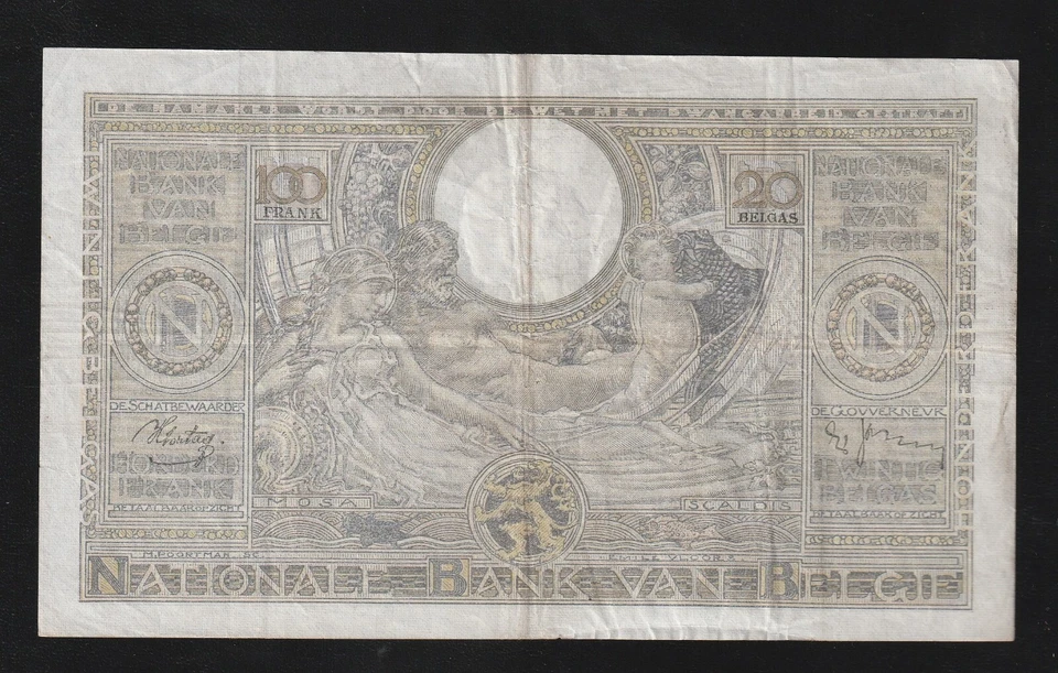 Belgium Banknote 1939 Belgique 100 Franks Francs 20 Belgas Large Note Bill - Image 2 of 2