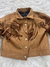 fbz Girl’s Fringe Faux Suede Jacket With Snaps Size M