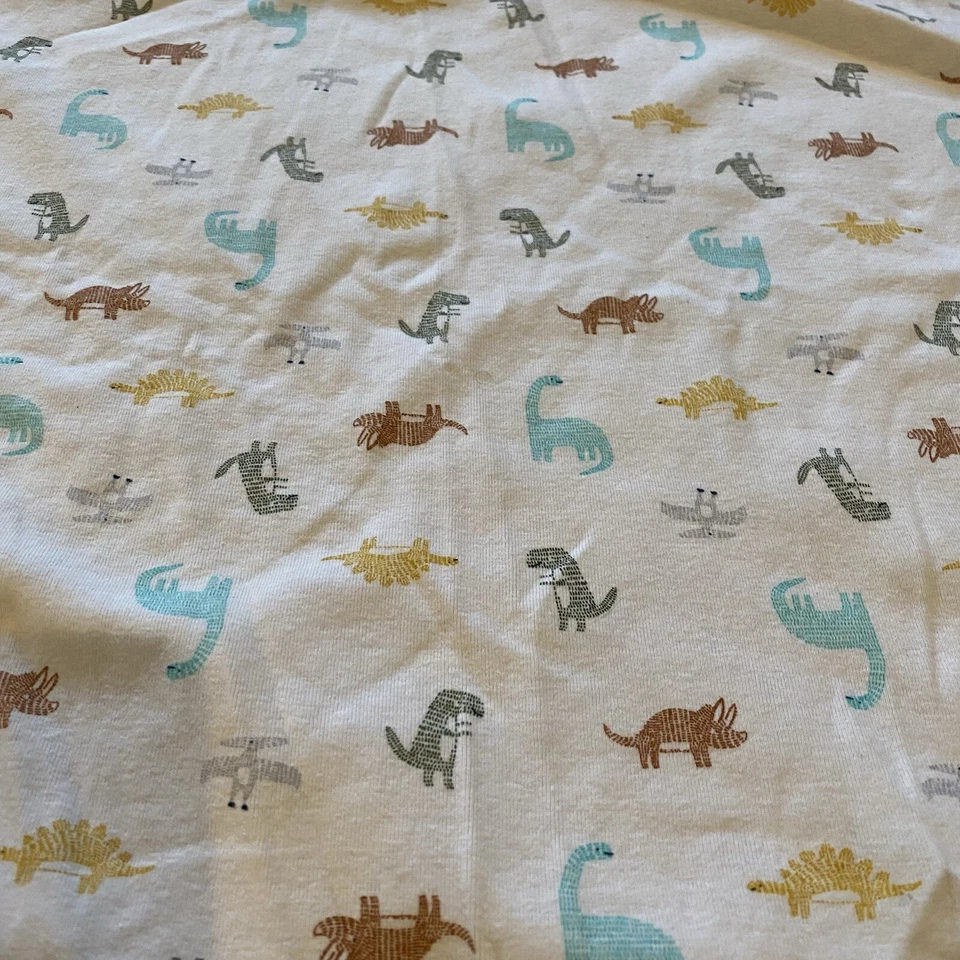 Manta de bebé Carters dinosaurio algodón blanco azul amarillo marrón jersey tejido envoltura Foto 4 de 4