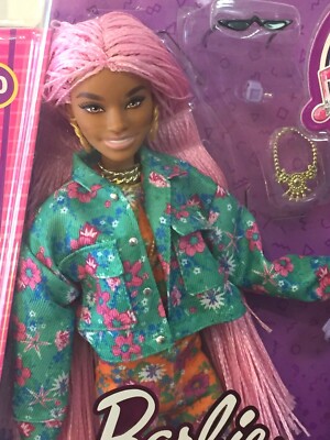 Barbie Extra Doll #10 Pink Micro-Braids Floral Denim Jacket GXF09
