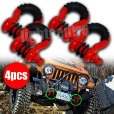 4 Pack D Ring Shackles 3/4'' with 7/8'' Pin Heavy Duty Towing Accessories Red
