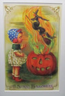 NEW ZAZZLE Halloween Postcard Witch on Broom Jack O Lantern Pumpkin Framed Borde — photo 2