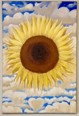 Original Abstraktes Ölgemälde auf Leinwand Sonnenblume Himmel Strukturiert Impasto