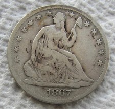 1867-S Seated Liberty Half Dollar Rare Date San Francisco S Mint Mid Grade
