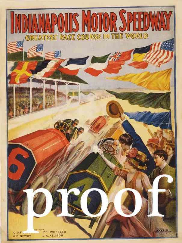 Indianapolis Indy 500 Auto Racing Speedway Automobile car Poster Large 1909