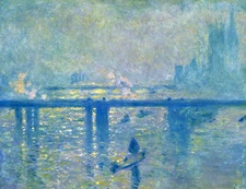 Oil painting impressionism landscape bridge with canoe in sunset canvas 