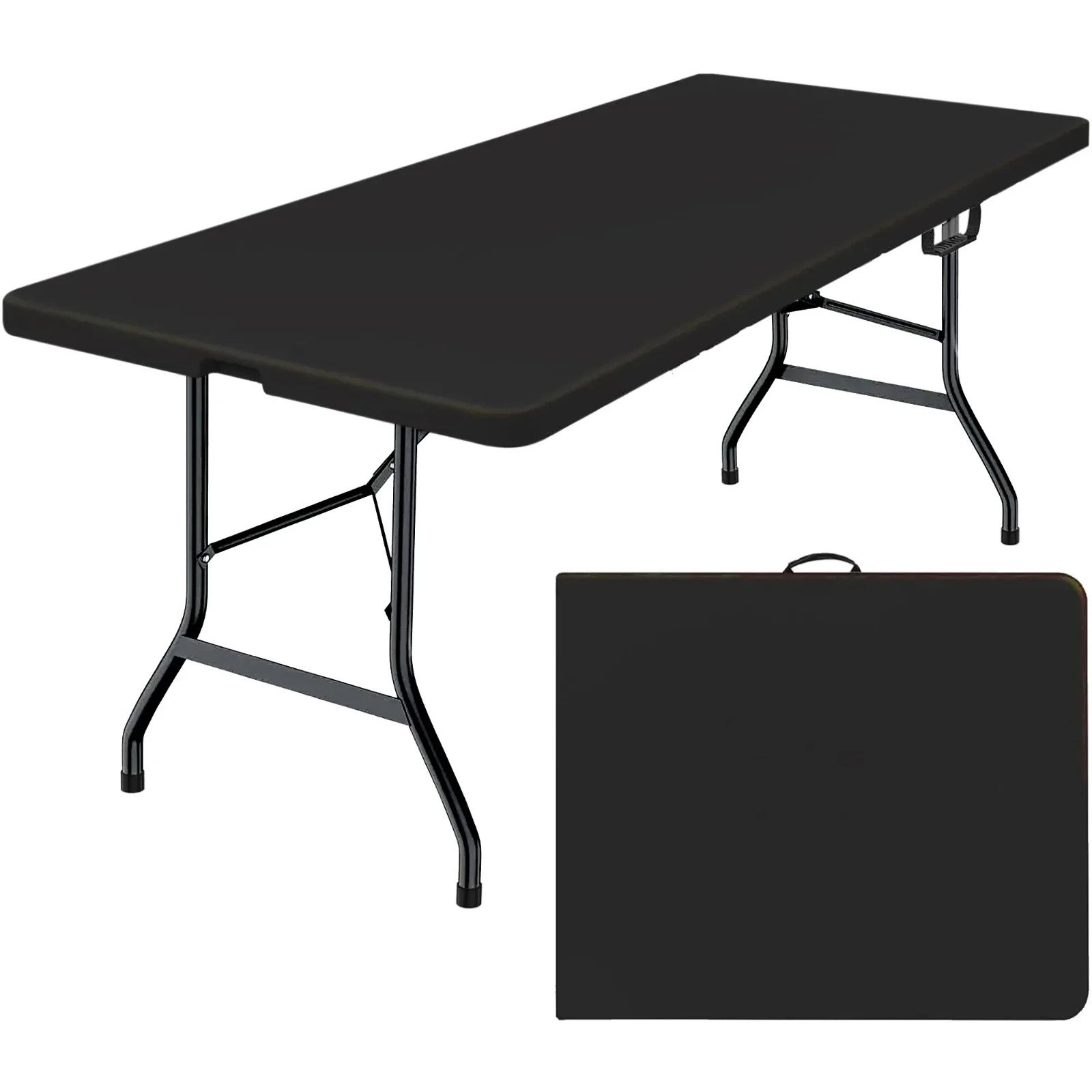 Leumius 6 Foot Folding Table, Fold-in-Half Plastic Table Black NEW Free Ship