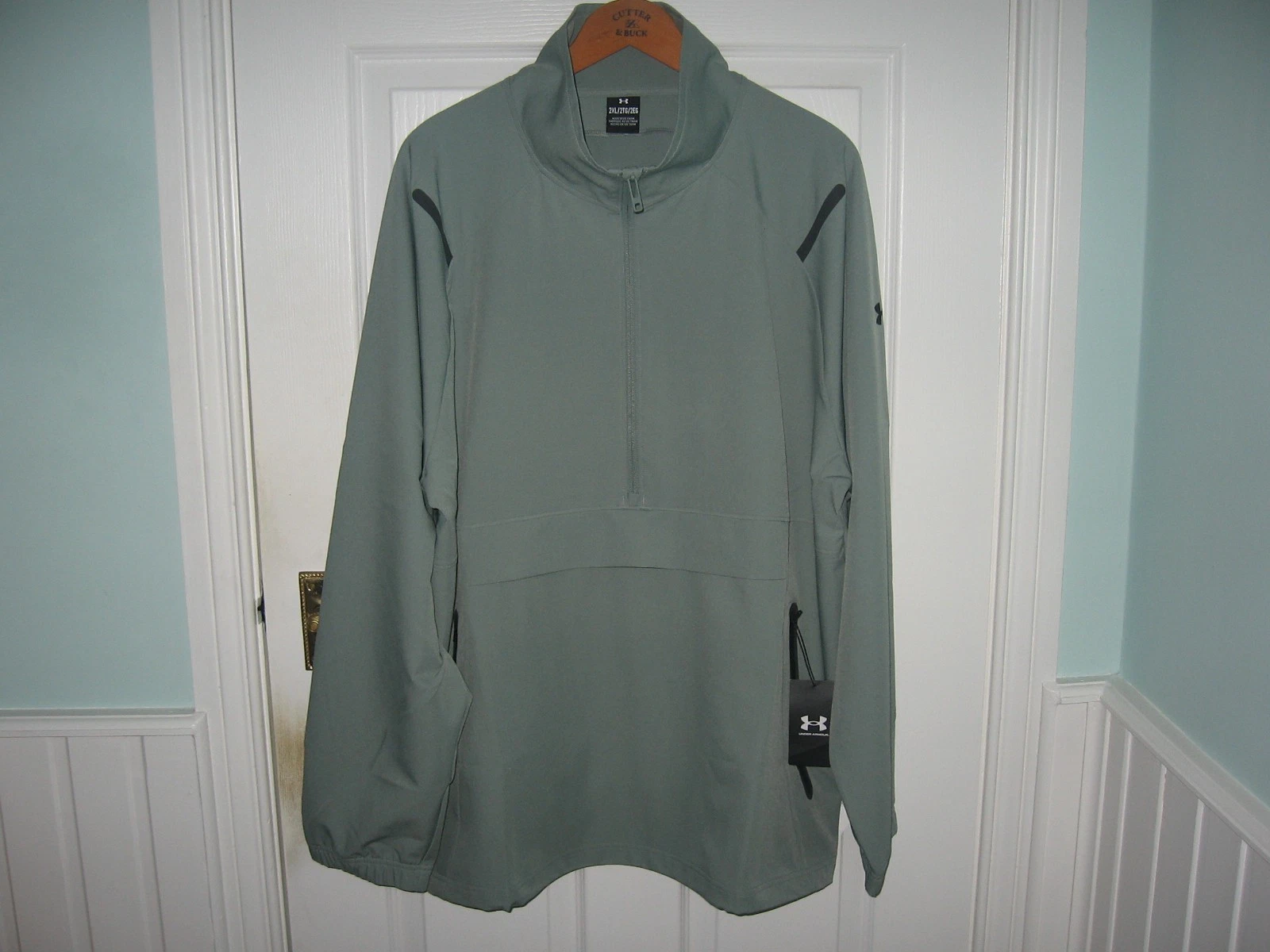 BNWT MEN UNDER ARMOUR ½ ZIP UNSTOPPABLE STORM ANORAK JACKET TOP 2XL GREEN BLACK