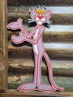 VINTAGE PINK PANTHER PORCELAIN SIGN OLD CARTOON CHARACTER DIECUT 13"