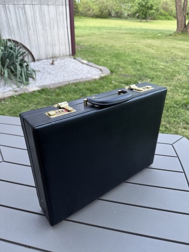 Vintage Black Hard Attache Briefcase Combo Lock Clean Interior Retro Case