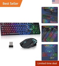 Ergonomic Wireless RGB Keyboard  3600DPI Gaming Mouse Combo - Long Battery Life