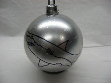 NEW HANDPAINTED GREAT WHITE SHARK UNBREAKABLE SILVER CHRISTMAS ORNAMENT 2 1/2"