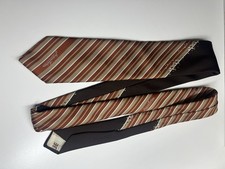 Jacques Ester Men's 100% Silk Striped Pointed Tie Brown Beige White Logo