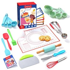 11-Piece Kids Baking Cooking Set Real Baking Utensils with Cookbooks for Ch...