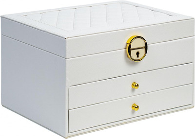 3 Layer Jewelry Box, Lockable Jewelry Holder Organizer with Jewelry Drawer, Larg