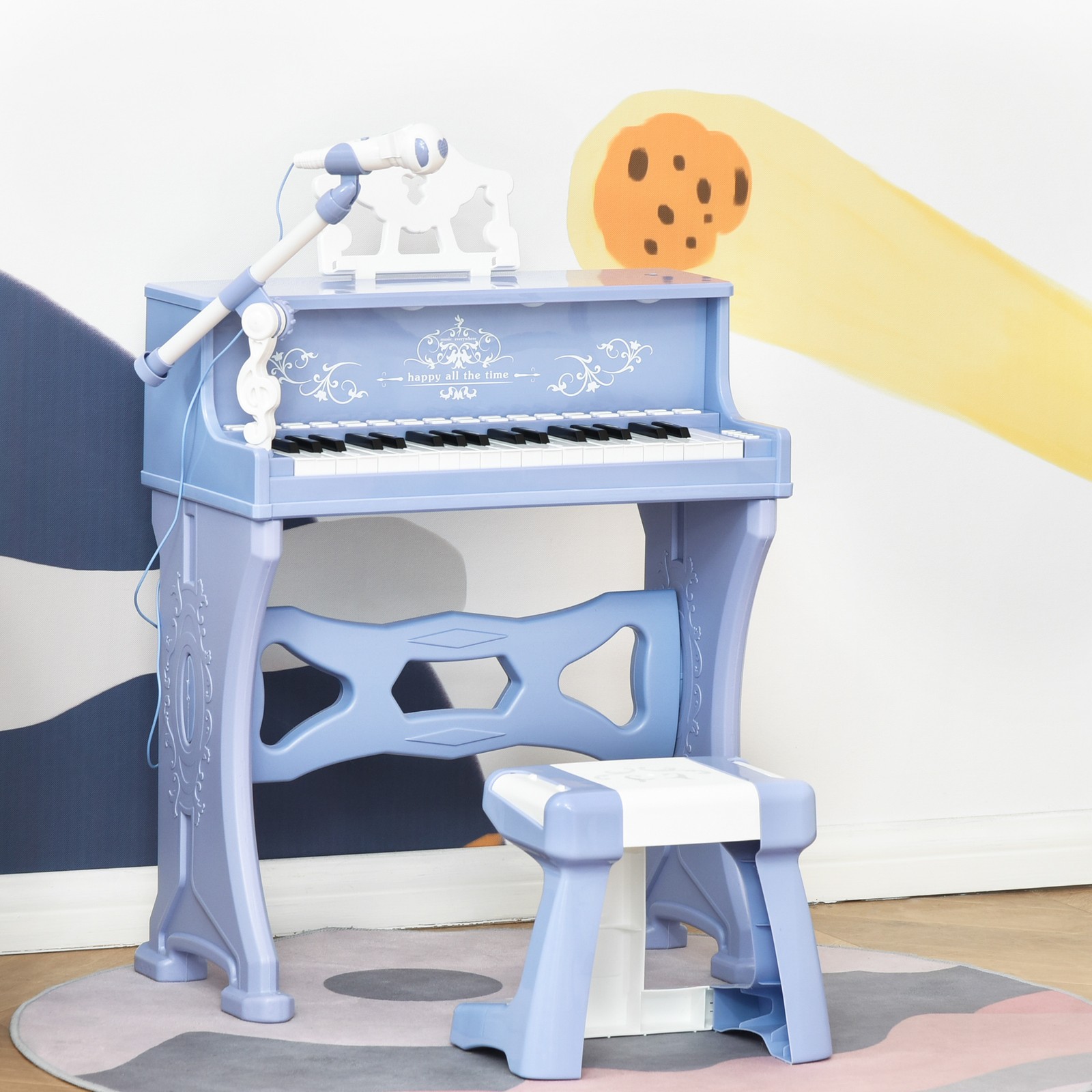HOMCOM 37 Tasti Tastiera Batteria Pianoforte Bambini Microfono Sgabello Gioco Educativo foto 2