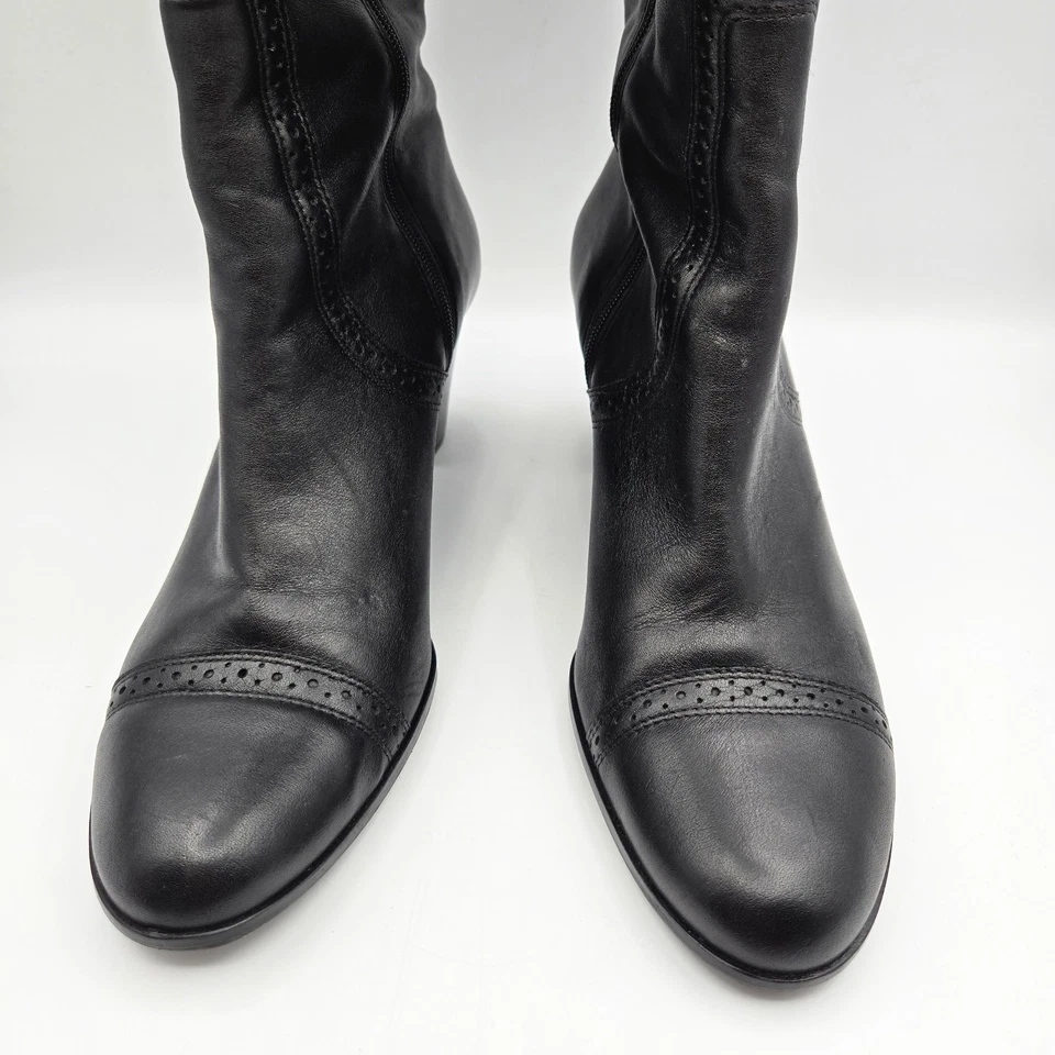 TALBOTS Whym Leather Tall Boots Womens 10AA Black Block Heel Zip Dress w Box - Image 3 of 4