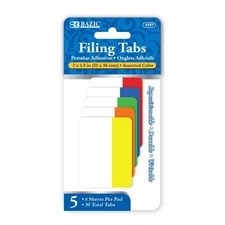 BAZIC 5-Colors 2" x 1.5" Filing Tabs (30 Tabs/Pack), pack of 24