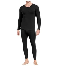  Men's Cotton Long Johns Thermal Underwear Set Base Layer Large Black