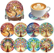 8 Pcs Diamond Art Coasters Tree of Life Diamond Painting Tree of Life Coasters