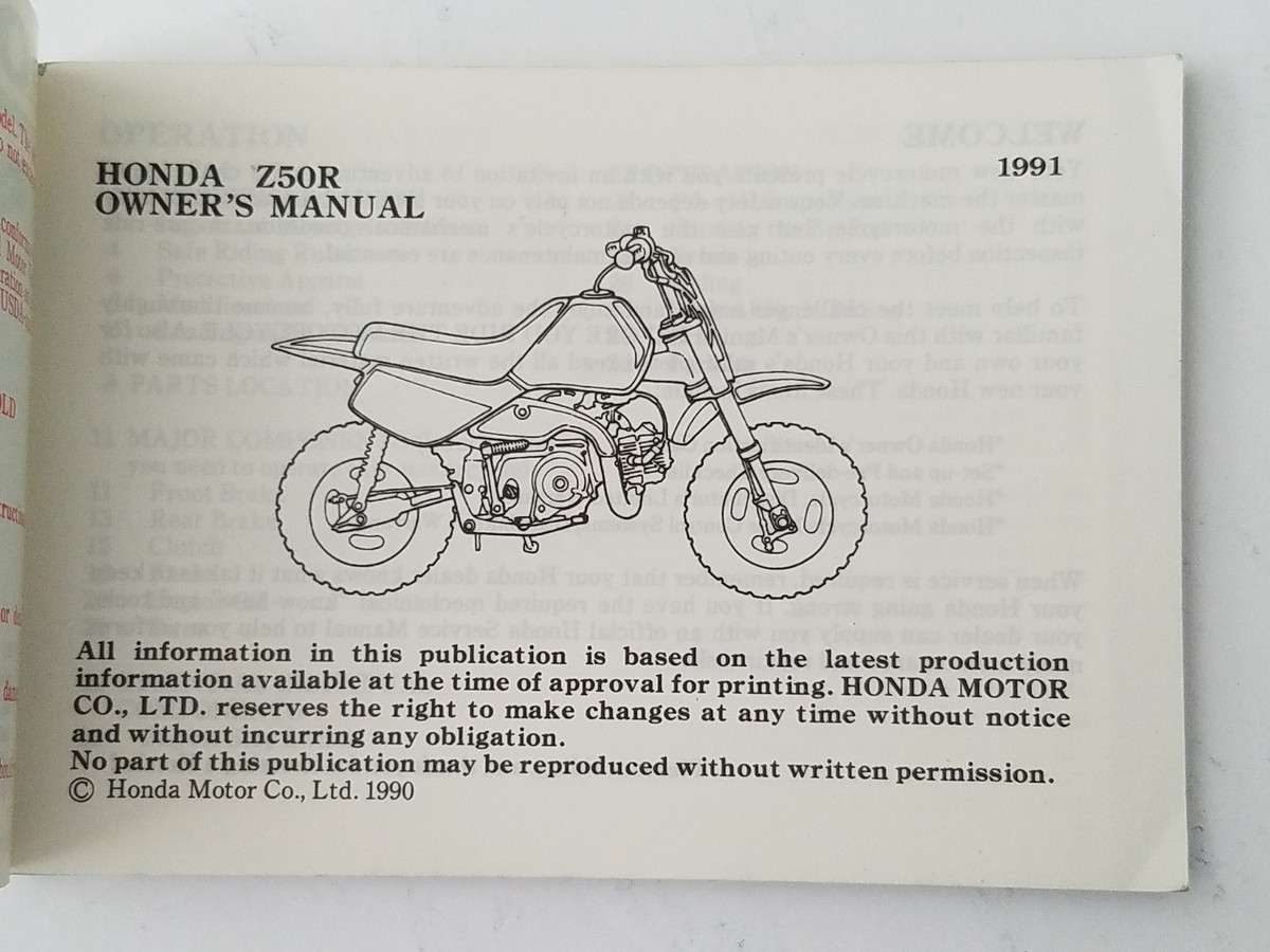 1991 Honda Z50R Owner's Manual Enduro Motocross Motorcycle | eBay