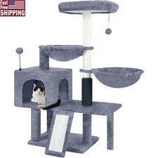Cat Tree Tower W/ Hammock Scratching Posts Self-Grooming Toy Balls Indoor Use