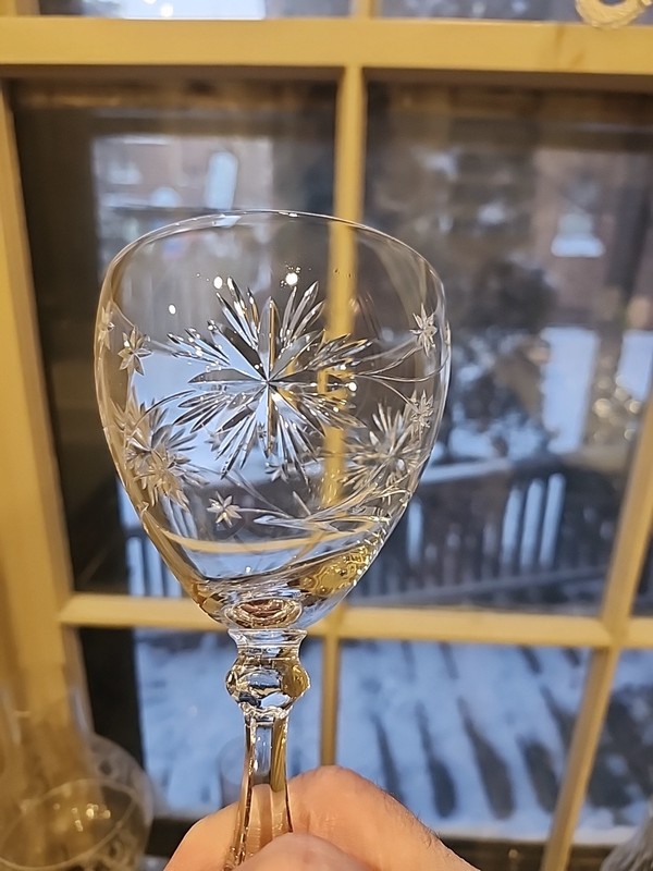 Set of 8 Cambridge Crystal Water Goblets 6.5" Cut Starburst Vtg 1940s 
