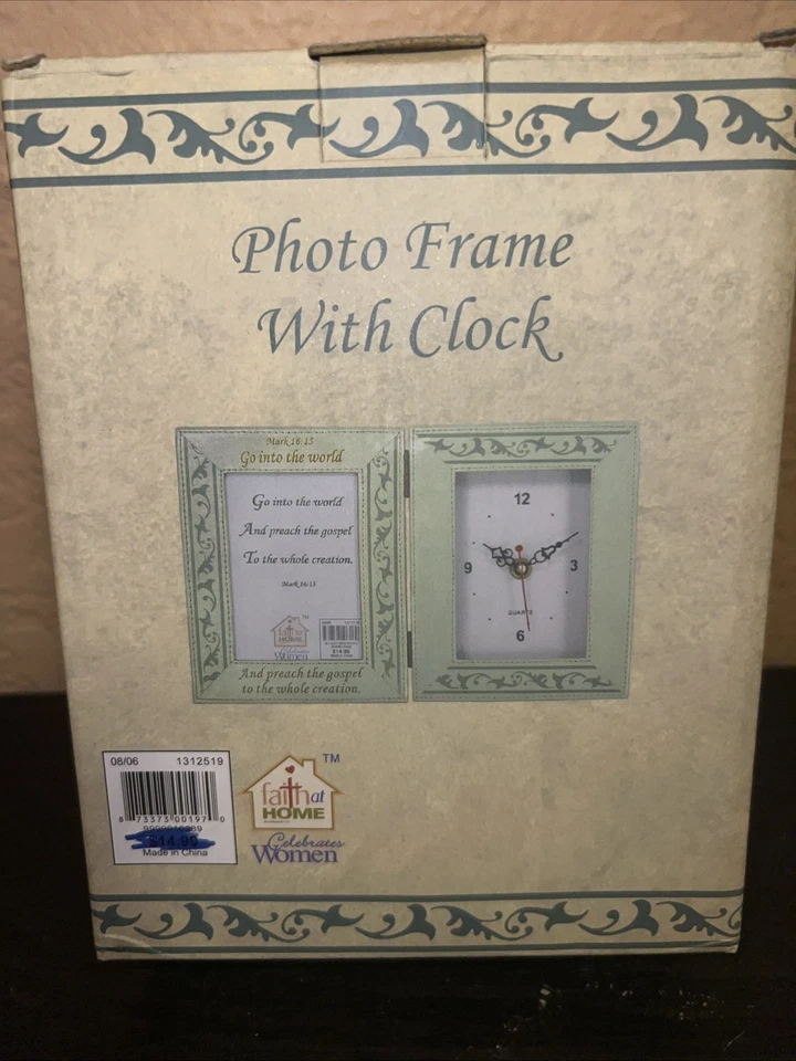 NEW VINTAGE Photo Frame With Clock, Mark 16:15 Bible Verse “3X4.5” Picture Size - Image 3 of 4