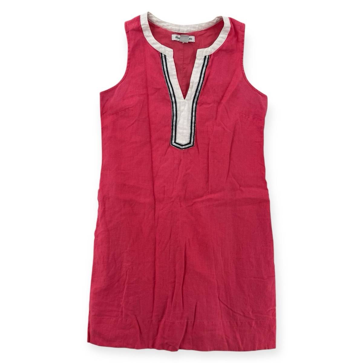 Tommy Bahama Linen Shift Dress Womens XXS Sleeveless Pink Tunic Silver Trim