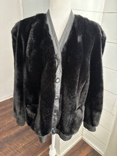 Vintage Lilli Ann Jacket Womens XL Black Faux Fur Bomber Coat Mob Wife Luxury