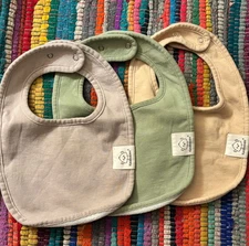 Lot of 3 Keababies Baby Bibs 100% Cotton NWOT 2 Snaps In Back to Adjust Size