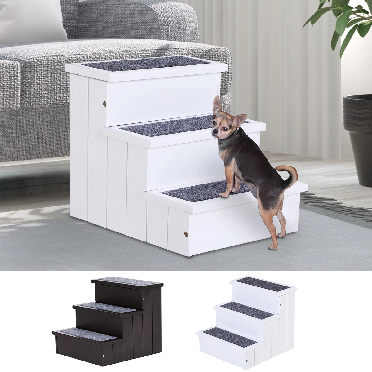Escalera Plegable Para Gatos Y Perros 100x40x60 Cm - Madera De Pino, Soporta 100 Kg