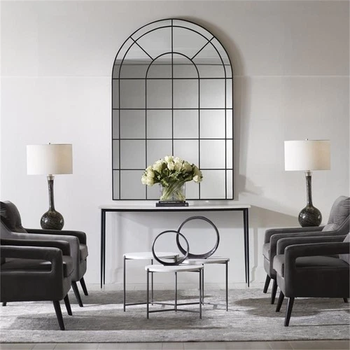 Uttermost Grantola Iron Metal and Glass Arch Mirror in Satin Black - Picture 3 of 6