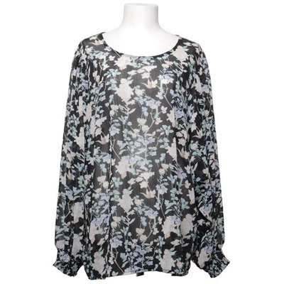 Kaffe Curve, Bluse, Größe: 48, Schwarz/Mehrfarbig, Polyester, Blumen, Damen #OTB
