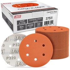 50 PCS 6 Inch 6 Hole Ceramic Sanding Discs P320 Grit, Hook and Loop Orbital