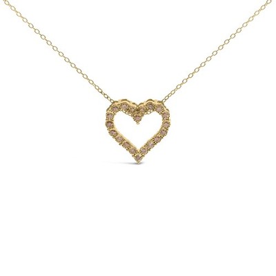 10K Gelbgold geblitzt 1/2 Kt Diamant Herz Anhänger Halskette Sterlingsilber