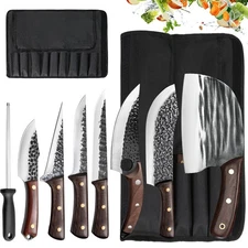 8PCS Hand Forged Butcher Knifes Set Razor Sharp Chef Knife Meat Boning Cleaver