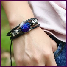 Adjustable 12 Zodiac Signs PU Leather Bracelet Hand Woven Luminous 12 Zodiac