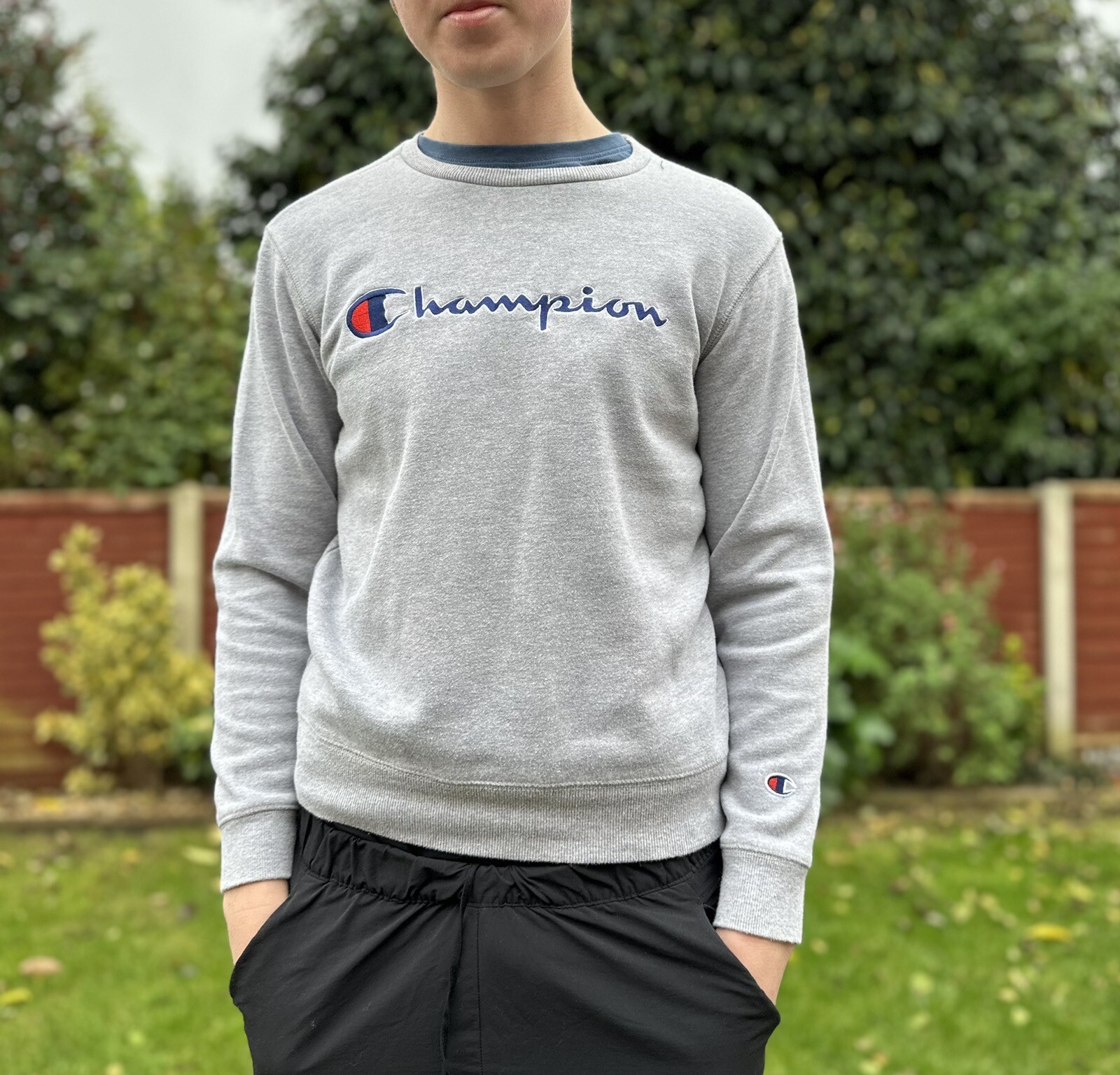 Champion Grey Jumper Men's Size XS Round Neck Fleece Top Sweater / Sweatshirt
