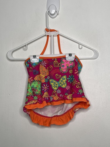 Tankini Swim Top Girls Size Medium 7-8 Pink Flower Peace Sign - Picture 2 of 3