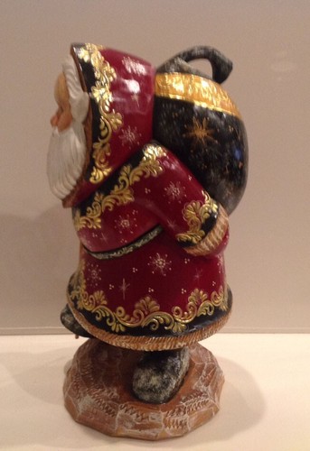 11.5 "Wooden Christmas Russian Carved Walking Santa, Hand Painted, Signed 90-s - Picture 3 of 6