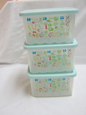 3 TUPPERWARE #3993A FRIDGE SMART VENTED  FRUIT VEGGIES CRISPERS  MINT GREEN LIDS