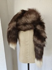 Silver Fox Scarf Boa Scarf Wrap Shawl With White Tipped Tails 63" Black Gray