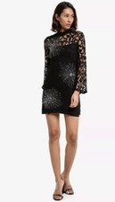 FREE PEOPLE $168 Womens North Star Bell-Sleeve Mini Dress NEW Black Lace Size 0