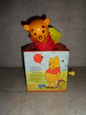 Vintage 1960's Tin Winnie The Pooh Wind Up Jack In The Box (NO