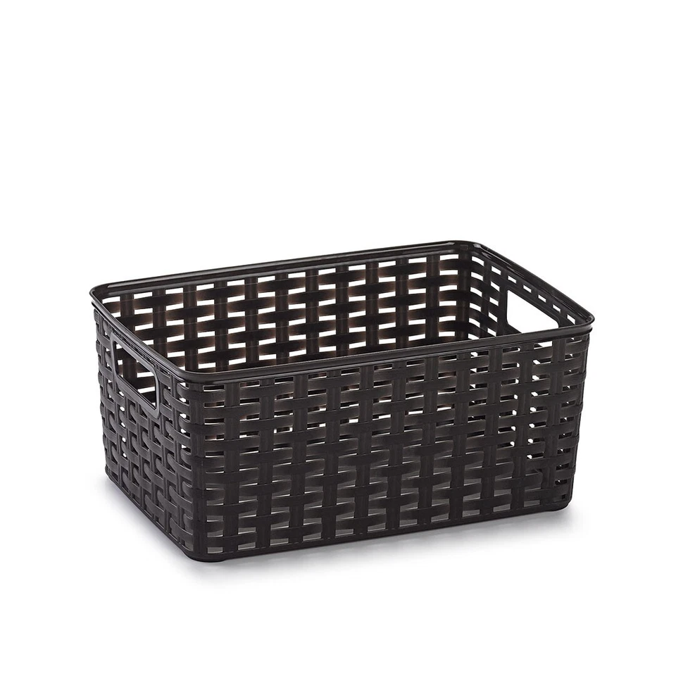 Pack of 3 Storage Basket Box Container Rattan Plastic forte 6L Handles 3 Colours - Image 2 of 4