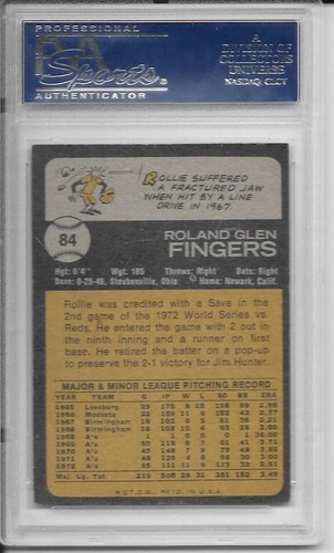 1973 TOPPS BASEBALL #84-ROLLIE FINGERS-PSA 7 NM-16518590-FREE SHIP-USA/CANADA - Picture 2 of 3