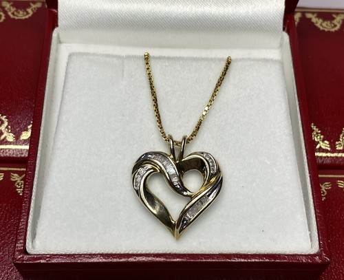Ciondolo WoW oro giallo 10 kt diamanti baguette a grappolo amore cuore matrimonio - Foto 9 di 10