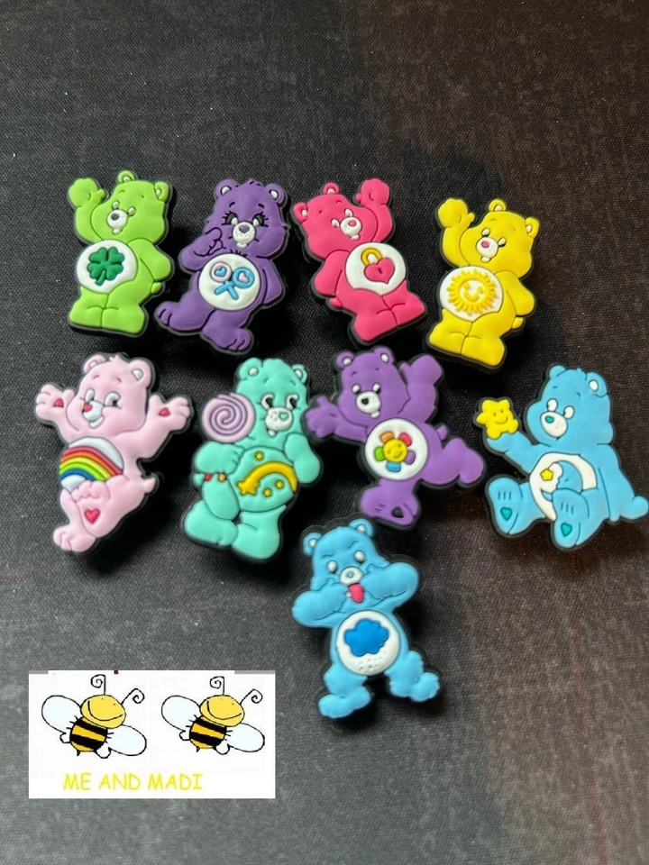 NEW 9 PIECES HAPPY CARE BEARS SHOE CHARMS CARTOON CAKE DECORATING BRACELETS